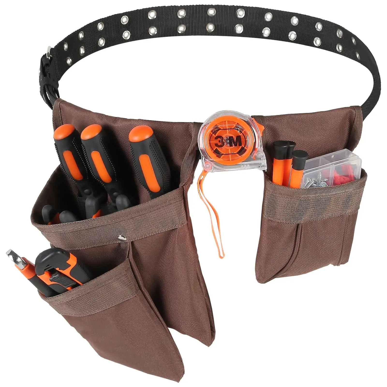 Adjustable Tool Belt 29 to 54 Inches Heavy Duty Polyester Detachable Tool Bag for electrician Carpenter Handyman Woodworker and Construction Work