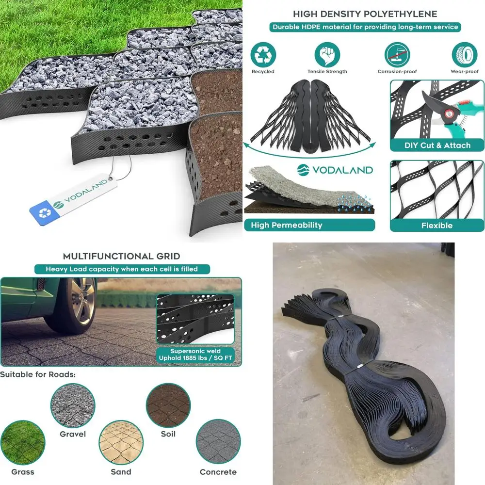 

100% Permeable GeoCell for Walking Paths, Patios, Erosion Control - 9x17 ft Black, Eco-Friendly Solution