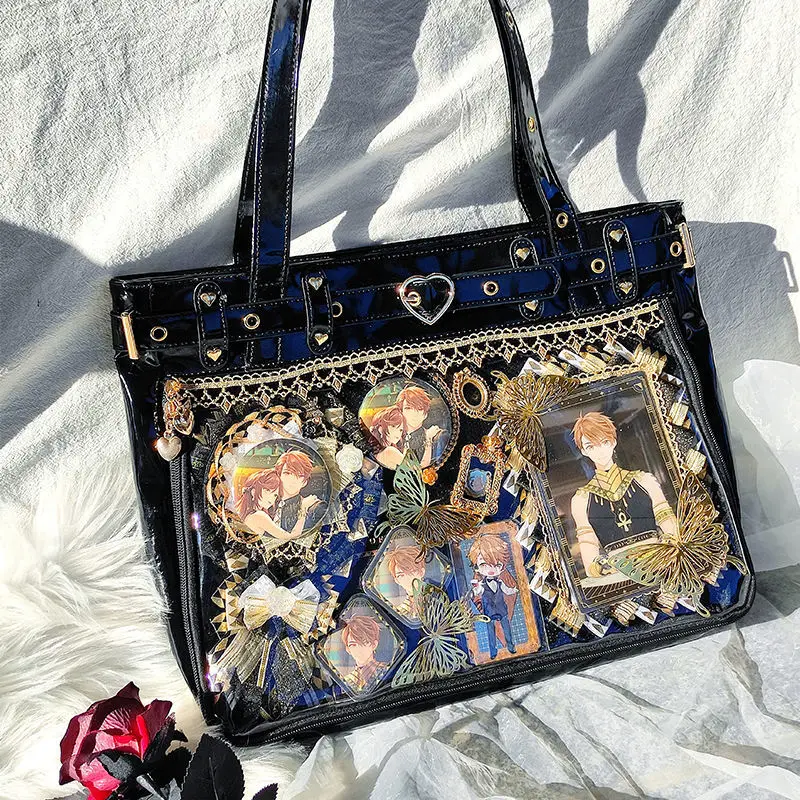 

HAEX Lolita Women's Bag 2024 Trend Subculture Patent Leather Ita Bags Female Fashion DIY Harajuku Aesthetic Tote Bolso Mujer