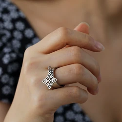 Unift Stainless Steel Rings With Witch Knots Vintage Amulet Wicca Jewelry Stainless Steel Women's Accessories Wedding Band Gift