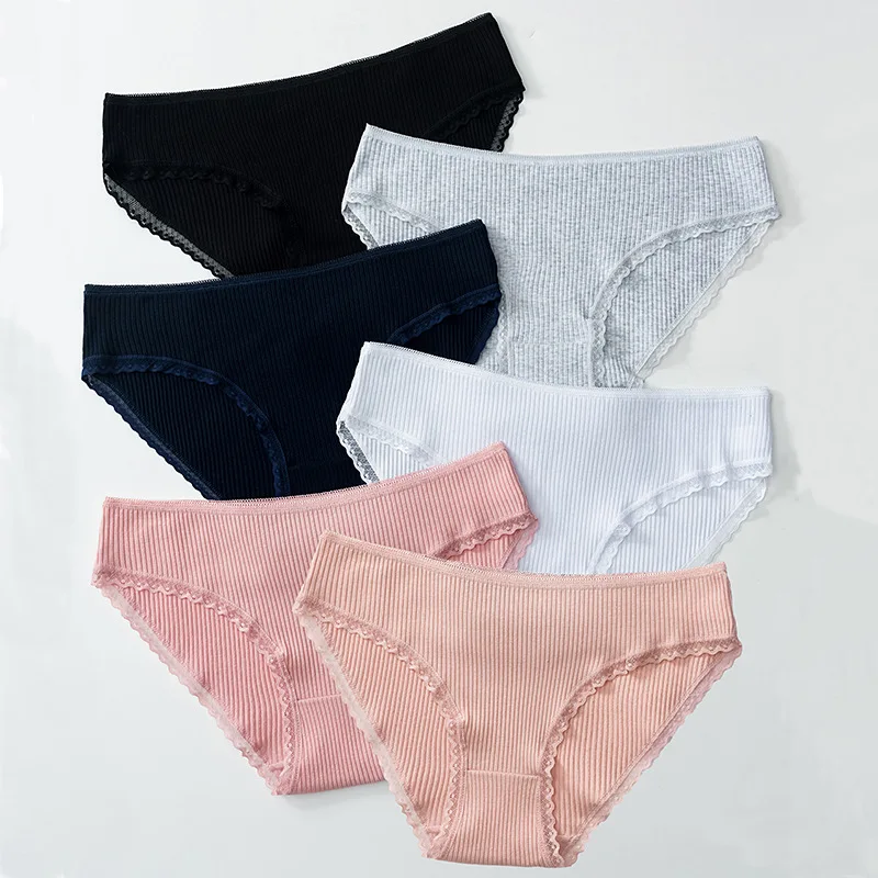 

Sexy Breathable Pure Color Female Brief Low Waist Lace Women's Triangle Panties Comfortable Cotton Underwear Large Size Briefs