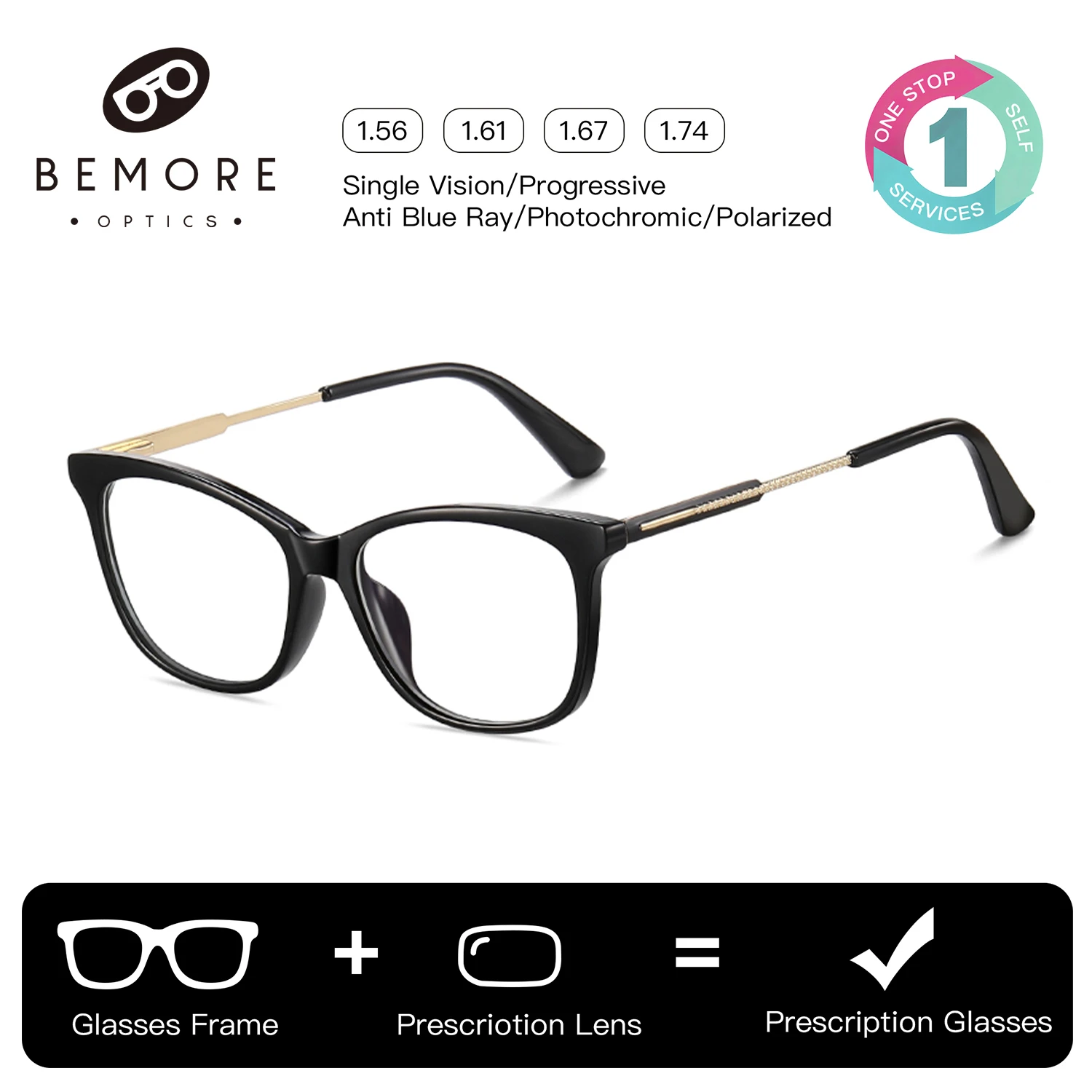 

BEMORE Square Acetate Prescription Glasses Women Photochromic Anti Blue Light Optical Multifocal Eyeglasses