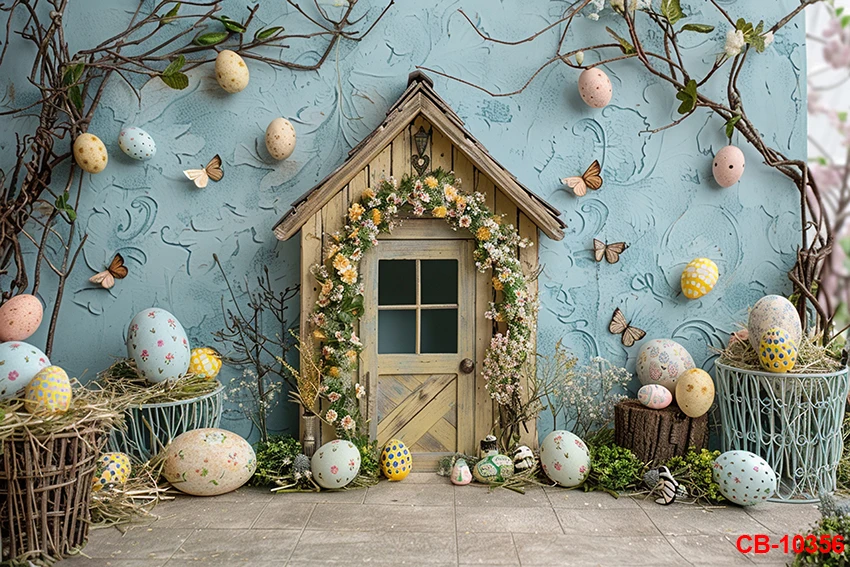 용수철 부활절 배경 꽃 나무 문짝 계란, 행복한 부활절 사진 배경, 어린이 초상화 생일 파티 장식, 사진 소품