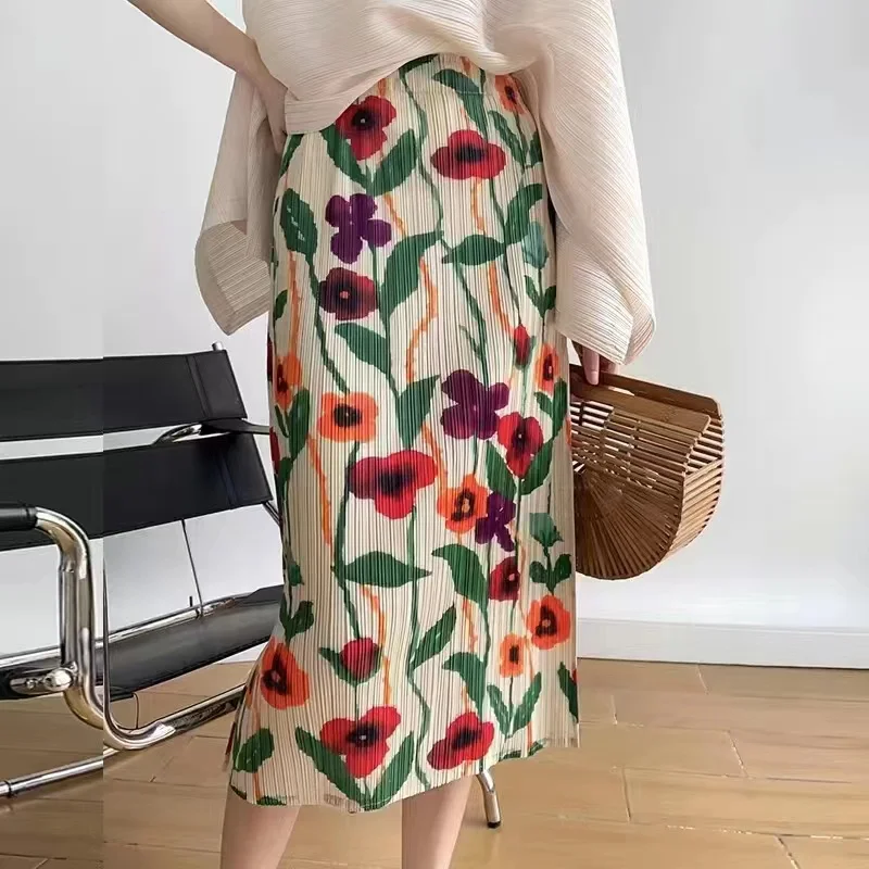 Women's Pleated Skirt, Printing Skirts, All-match Slim Empire, Light Luxury Holiday Dresses, New Fashion, Summer,