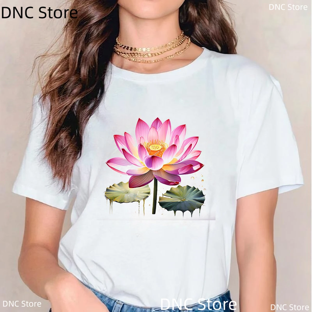 Watercolor Tulip, Lotus Lily Graphic Print T Shirt Women Casual Style Female T-Shirt Summer Fashion 00s Girls Tshirt White Tops