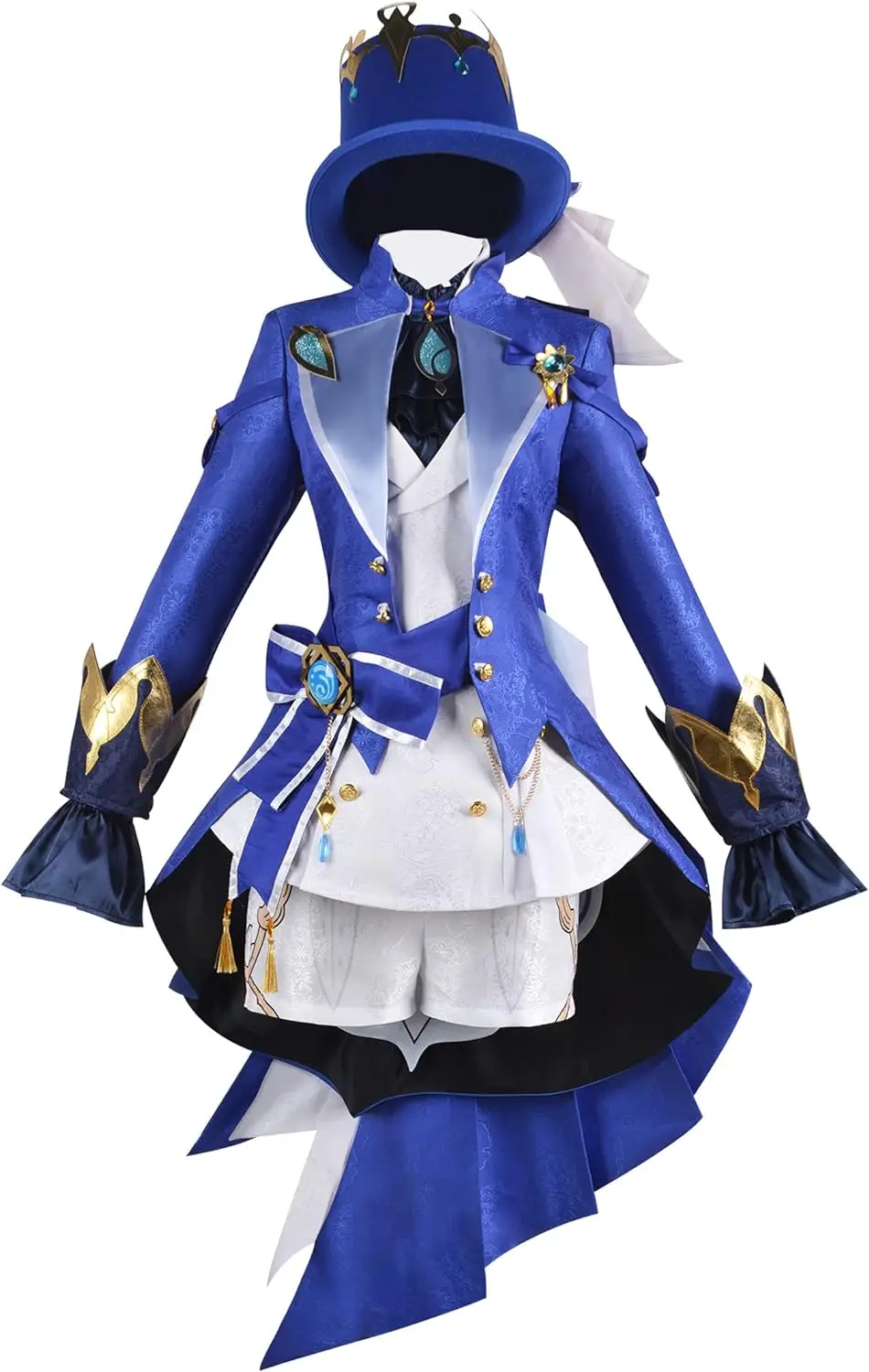 

Game Genshin Impact Focalors Cosplay Costume Blue Dress Uniform Vision Hat Hydro Bracelet Necklace