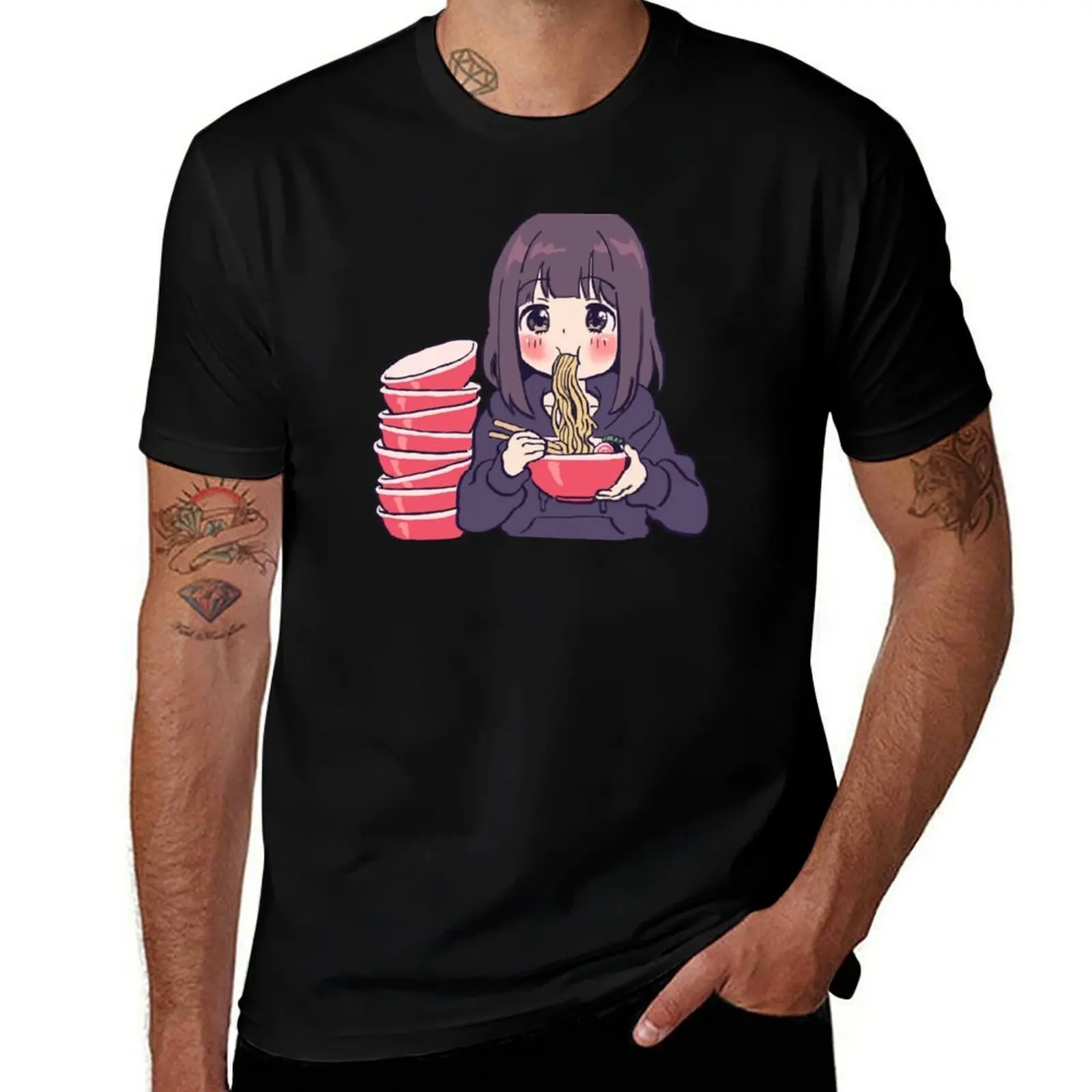 

I draw cute anime girl eating ramen / Menhera Shoujo Kurumi-chan T-Shirt Casual Breathable Short Sleeve Top