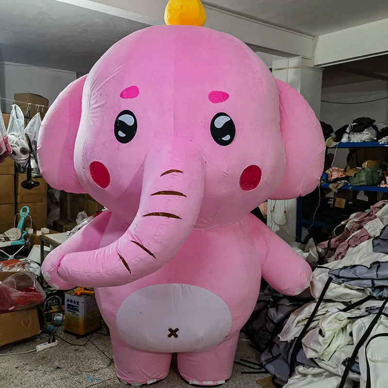 

Надувной костюм розового слона-талисмана, мультяшная кукла для парадов, Хэллоуина, Рождества, косплея, вечеринок, без батареек