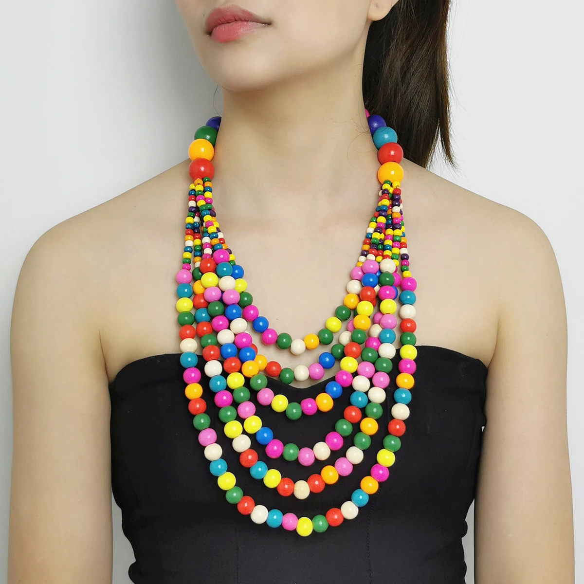 Bohemian Layers Wood Bead Penadnt Necklaces Multicolor Statement Necklace Ethnic Jewelry Fashion Choker For Women Accessories