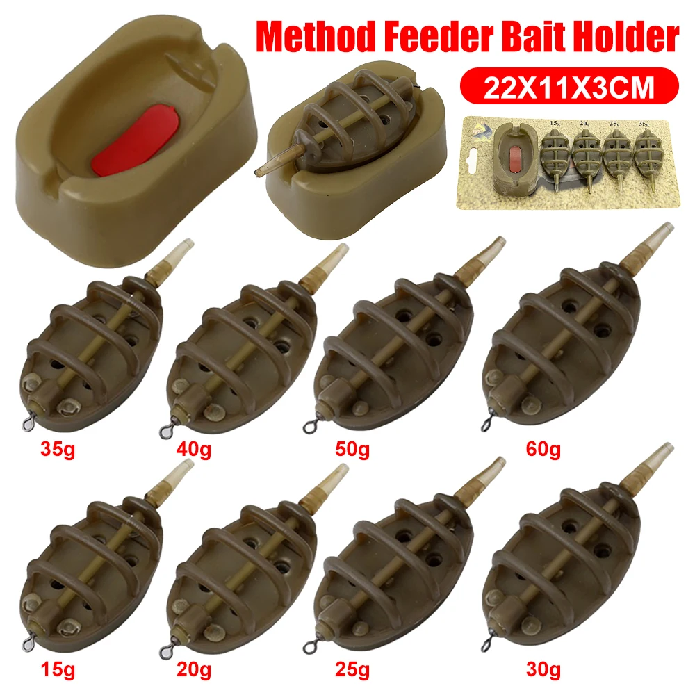 Inline Method Feeder Bait Plumb Set Mould Bait Thrower Carp Fishing Bait Holder Tool 4 Feeders/Set Fishing Bait Holder Accessory