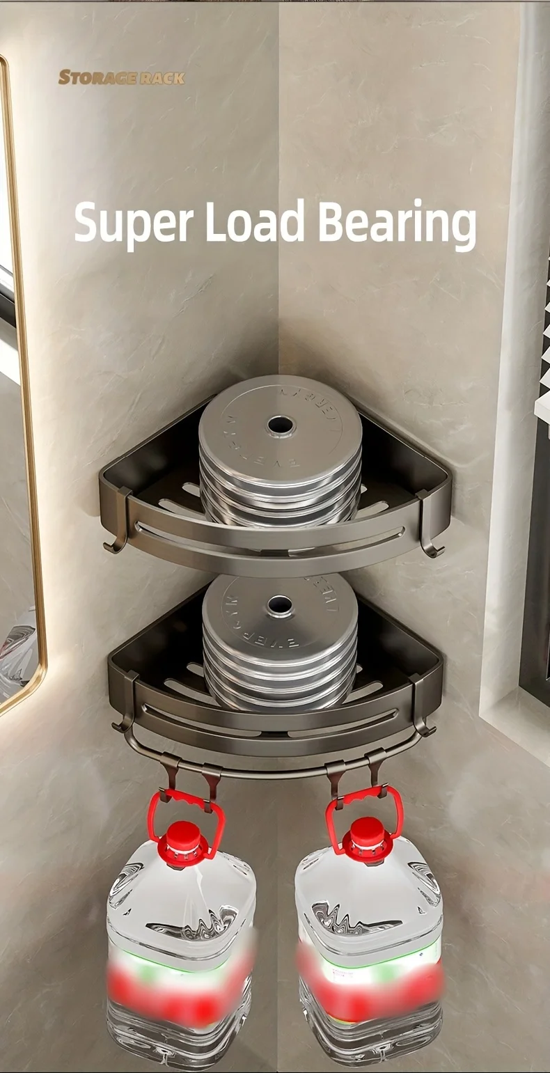 1 Stück nicht bohrendes Aluminium-Badezimmer-Aufbewahrungsregal – an der Wand montiertes Eckregal zur Aufbewahrung von Badezimmer-Shampoo-Duschgel-Kosmetik – Detail 9
