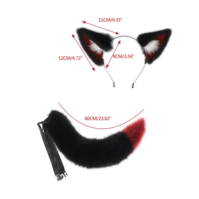 Wolf Ears Headband Fluffy-Anime Tail-Fox Ear Headwear-Fox Tail Halloween Costume Accessories for Carnivals Parties