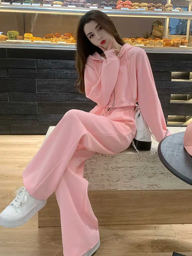 

Pink Age Reduction Set for Spring and Autumn Women New Korean Edition Long Sleeve Fashion Casual Two Piece Set