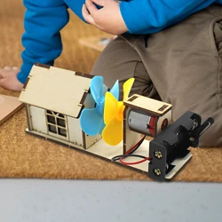 Wooden DIY Wind Turbines Toy Electric Motor with Propellers Fan Leaf Physics Experiment for Children Girls Boys Birthday Gifts