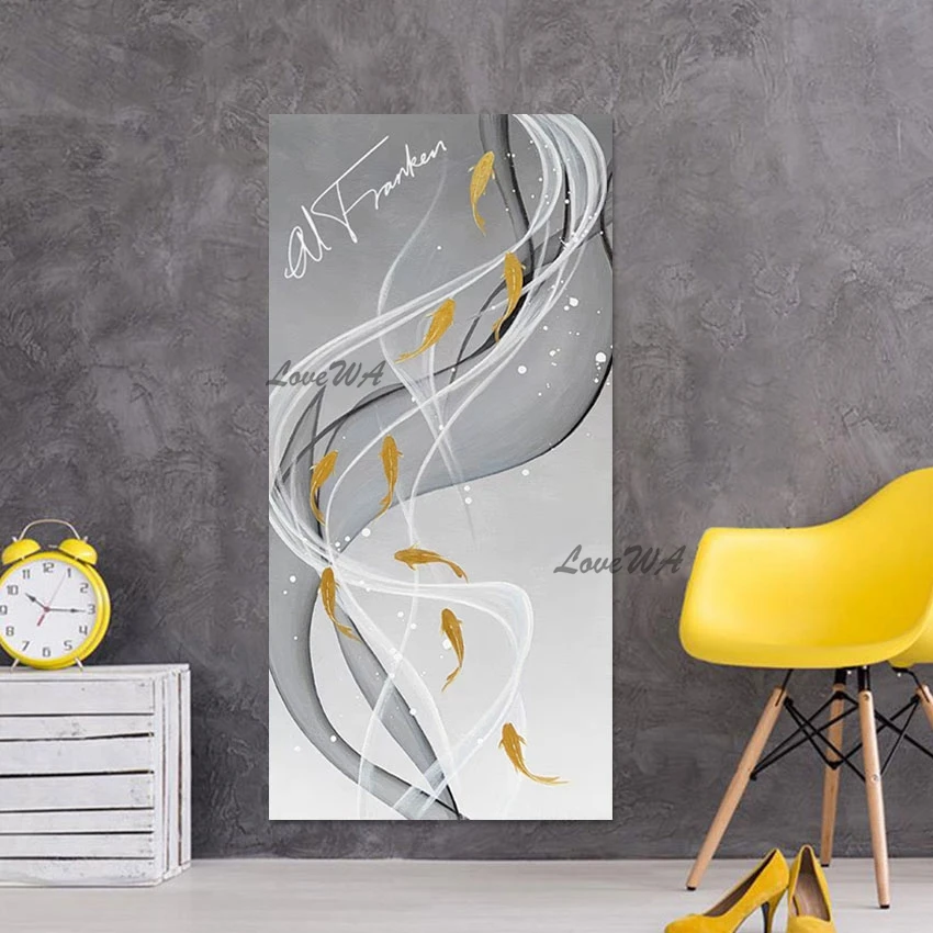 

Gold Foil Fish Wall Art Painting, Abstract Decorative Contemporary Paintings, Canvas Artwork for Living Room, No Framed