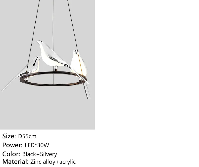 Nordic Elster Vogel LED Kabel Anhänger Lampen für Nacht Schlafzimmer Innen Schwarz Silber Hängen Lichter Kronleuchter Lampe Hause AC85-265V – Detail 7