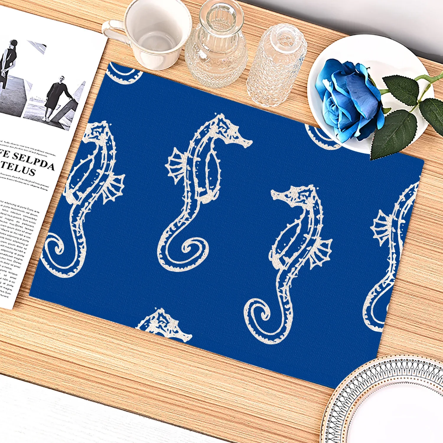 【Ocean Theme】Blue Sea Creatures Placemat, Heat-Resistant & Insulated, Universal Mat for Kitchen & Dining Table, Cup & Bowl Use