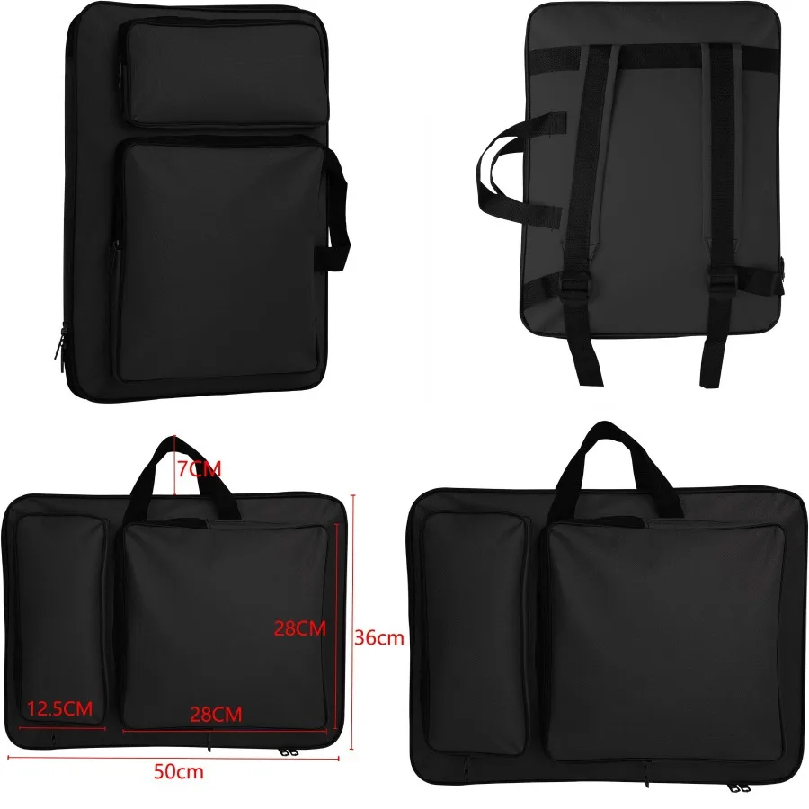 JIAHG Bolsa de transporte de portafolio de arte resistente al agua para trabajo de arte A3, bolsa portátil para tablero de dibujo con compartimentos interiores, ideal para