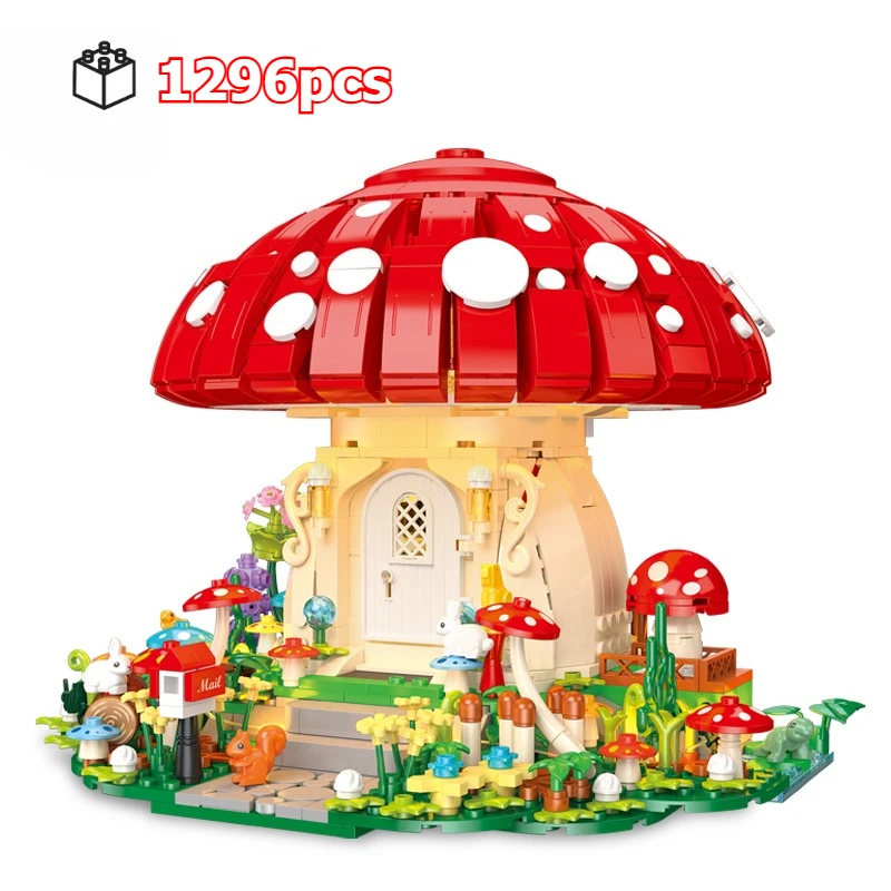 

FUNXINEE 1285Pcs Mushroom House Building Blocks Fairy Forest Creative Light Decor Gift For Kids Christmas Birthday Toy
