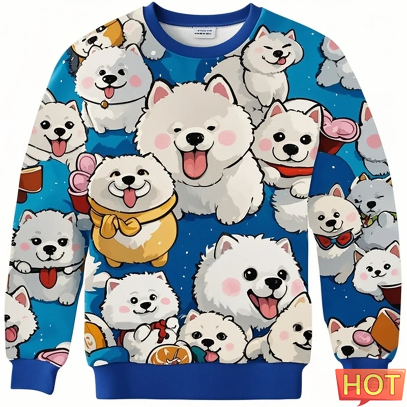 Samoan Dog Graphic Sweatshirts For Men Long Sleeved Pullover Cartoon Outdoor Samoan 3D Printed Sportwear Hoodie Women Children