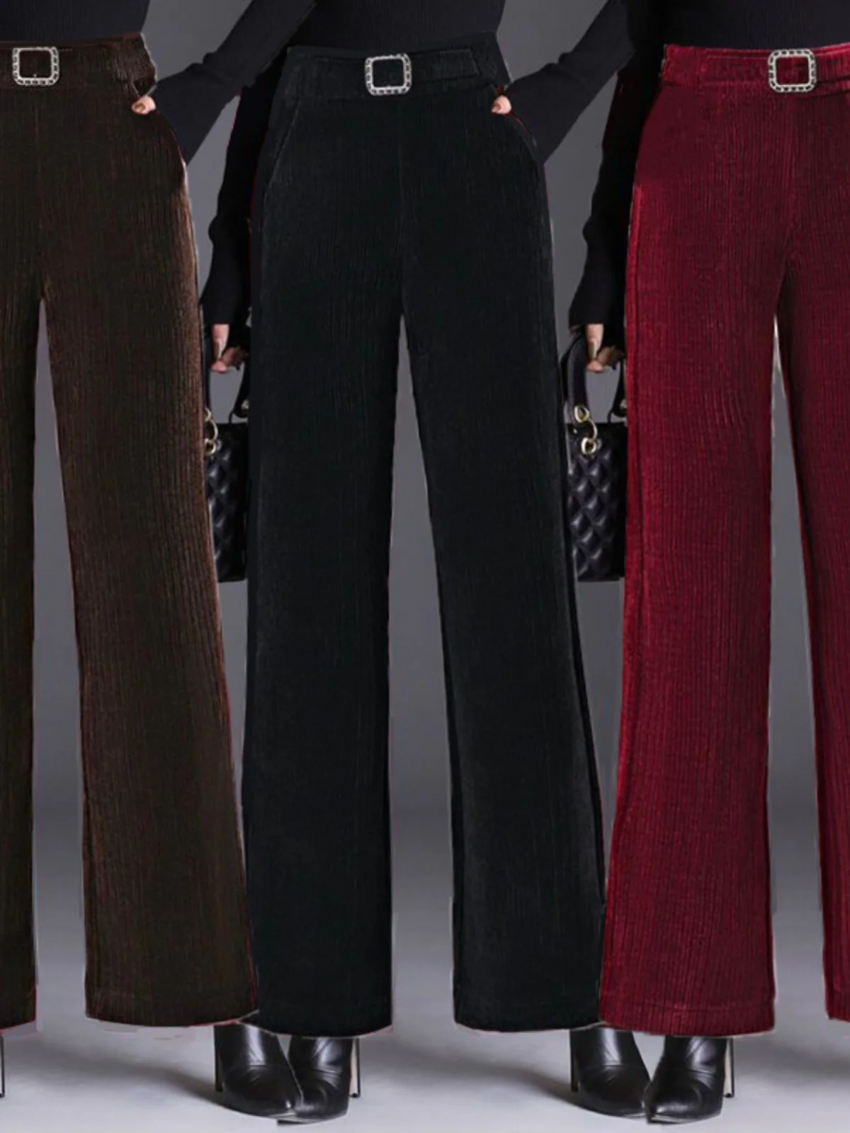 Thiened Fce Gevoerde Corduroy Dames Wijde Pijpen Broek Hoge Taille Afslankende Casual Broek Herfst Winter Faion Plus Size