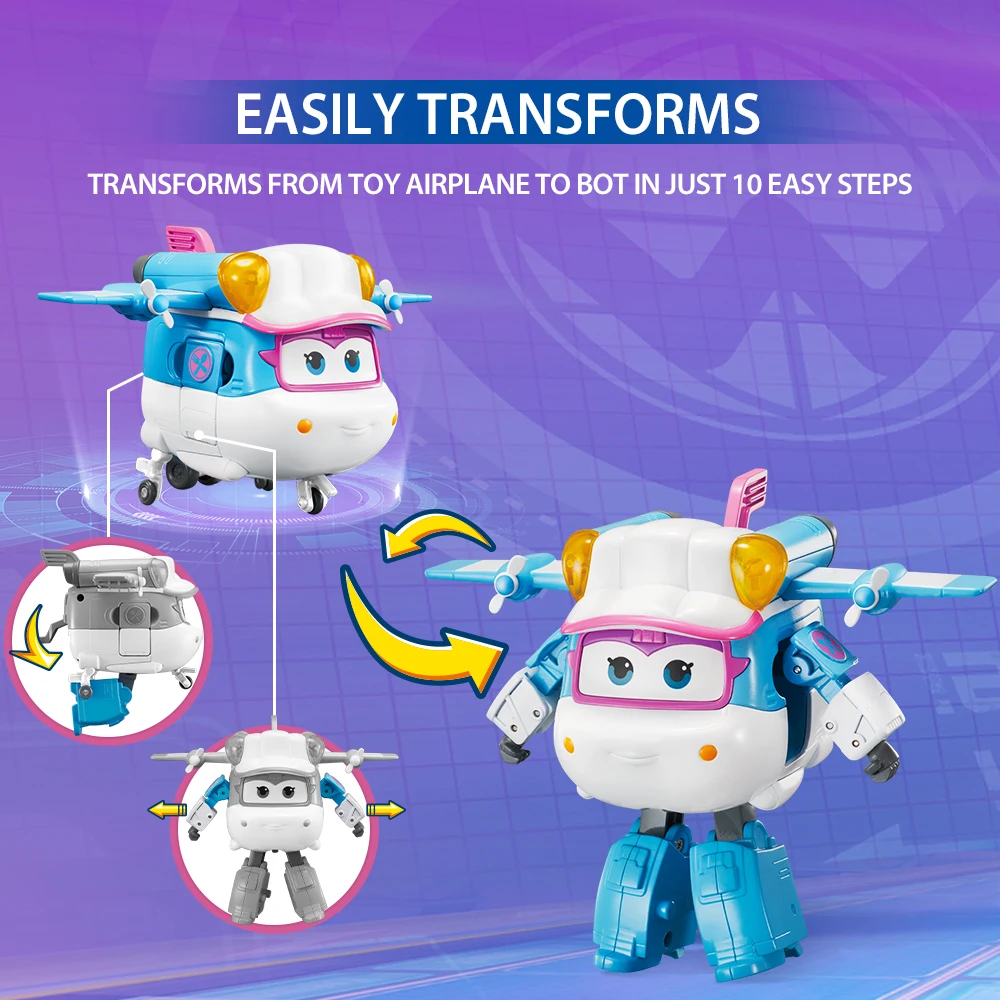 Super Wings 5Inches Transforming Lime Robot Deformation Airplane With Wheels 10 Steps Transformation Action Figures Kid Toy Gift