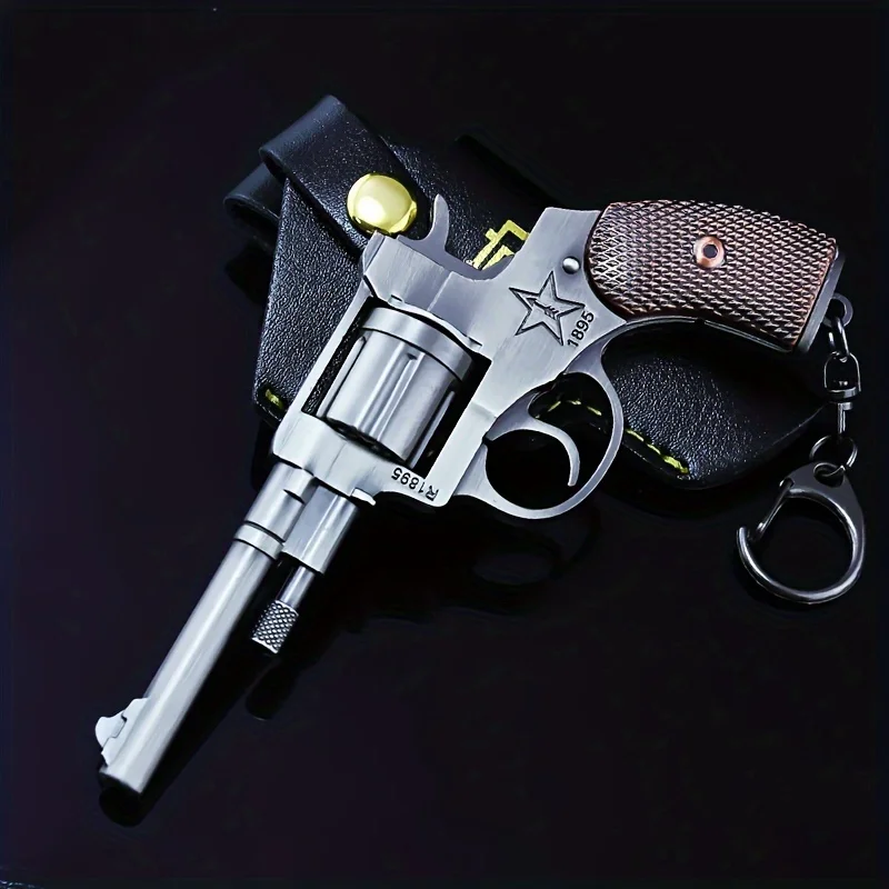 Revolver Gun Model Keychain Zinc Alloy Game Peripheral Collectible Toy Replica Miniature Pistol Charm