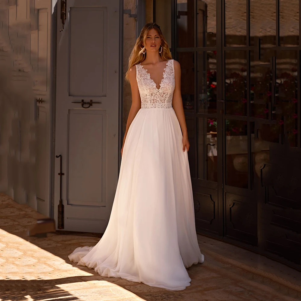 

Italian Wedding Dresses Ladies 2025 V Neck Bridal Dress Backless Boho Bride Dress Tulle Lace Customized Bohemian Wedding Gowns