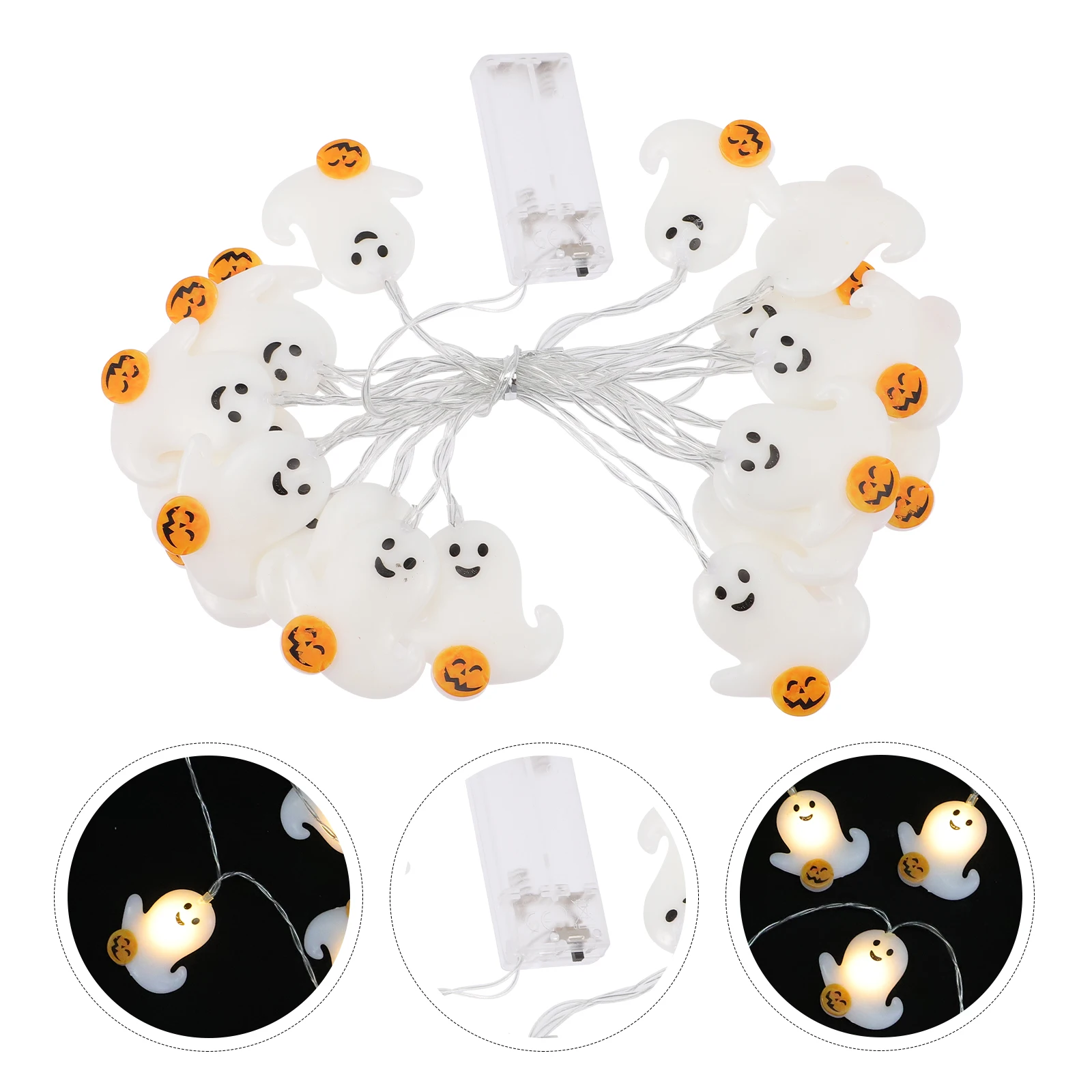 

Halloween String Lights White Plastic Ghost Design Decorative LED Lights for Home Party Bar Restaurant Scary Atmosphere