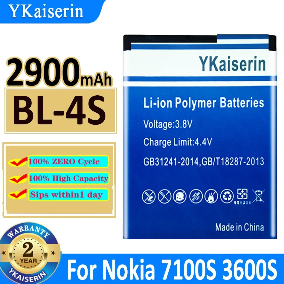 

Аккумулятор ykaisсеребрин на 2900 мАч для Nokia 7100S 3600S 7610S BL-4S 6208C 2680S BL4S Bateria