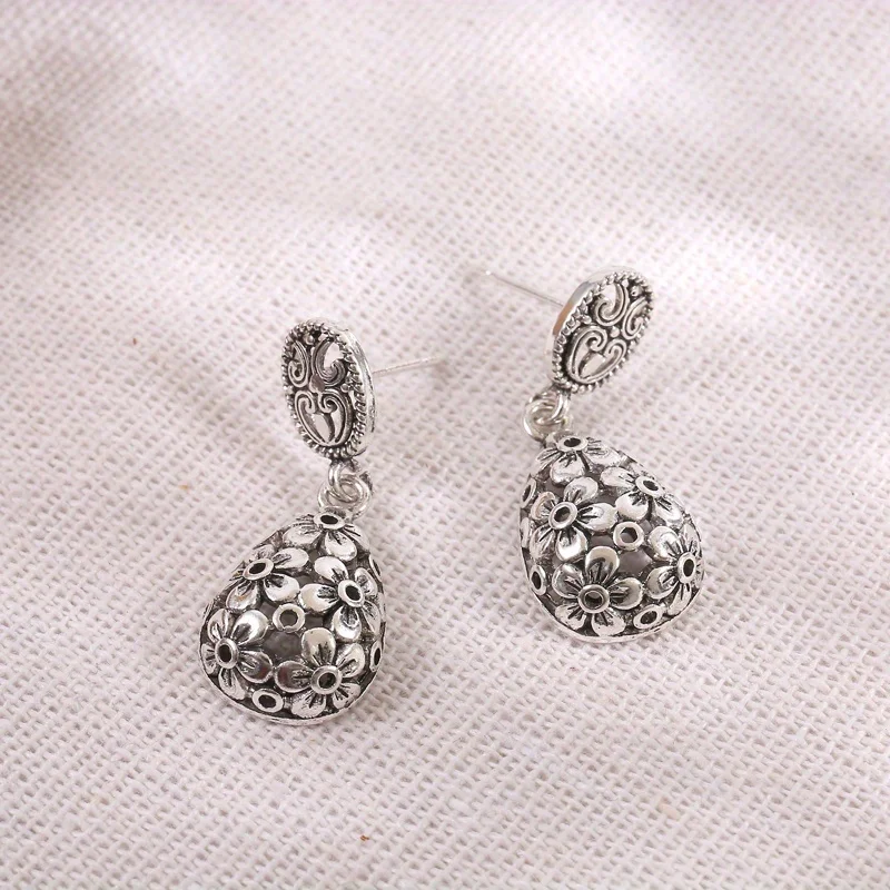 925 Silver Plated Floral Pattern Drop Earrings Metalwork Romantic Flower Sphere Dangle Earrings For Women Girls Lover Valentine\'