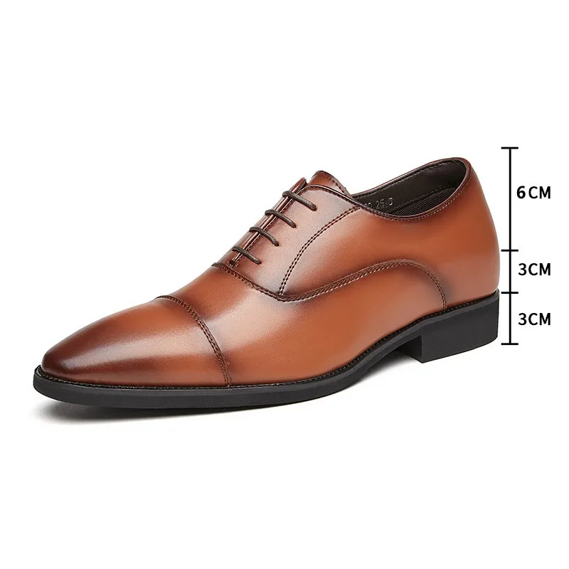 Japanese Style Three Joint New Model Height Increasing Business Men's Shoes Formal Wear Soft Sole Oxford Shoes Lace Up Point Toe