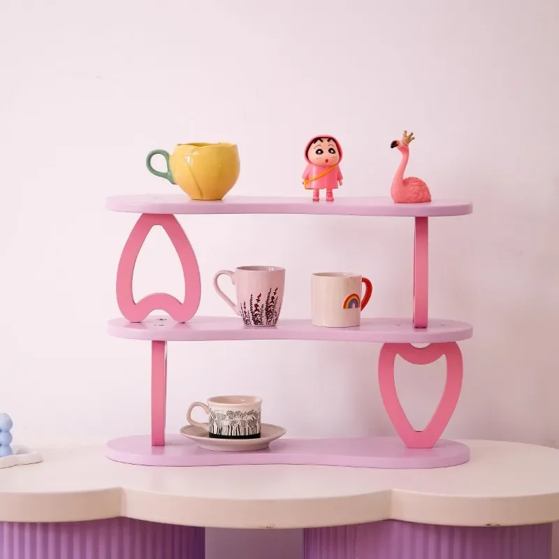 

INS Storage Rack, Pink Heart-Shaped Organizer, Smooth Finish Storage Shelf, Sturdy Coffee Table, High-Quality Multi-Layer Rack