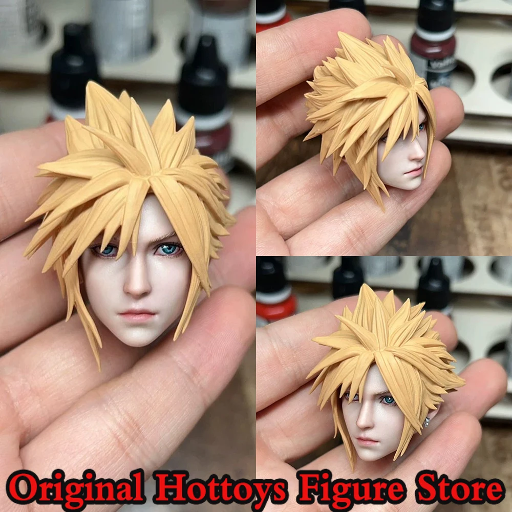 

1/6 Scale Male Soldier Head Sculpture Cloud Spiky Blonde Hair Boy Painting Head Carving For 12-inches Action Figure Model