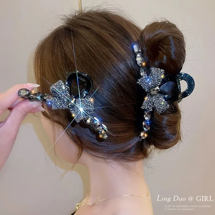 Korean Crysta Big bow Crab hair clips for girls  hairpin  woman hairstyles for long hair clip barrettes tiaras Shiny accessories