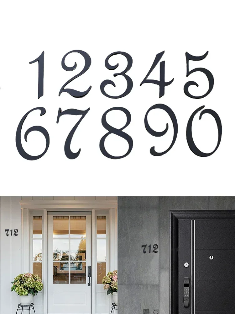 Black Door Numbers 0~9 70mm Modern House Number Self-Adhesive Polished Solid House Flat Apartment ABS Resin Mailbox Address Sign