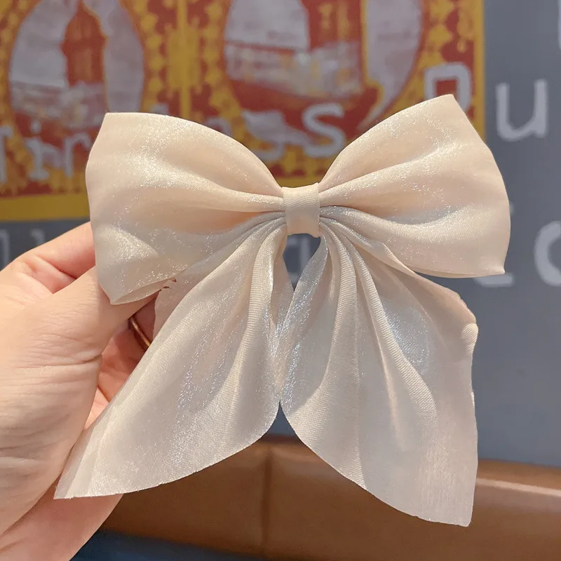 New Large Bows Hair Clip Solid Chiffon Hairpins for Girls Long Ribbon Hair Bow Kids Barrettes Children Fashion Hair Accessories