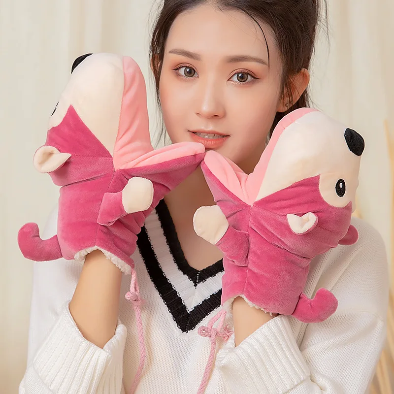 2025 nuevo otoño e invierno guantes de marioneta de mano guantes de dinosaurio estudiante femenino dibujos animados cuello colgante lindo cálido regalo grueso para niña H1