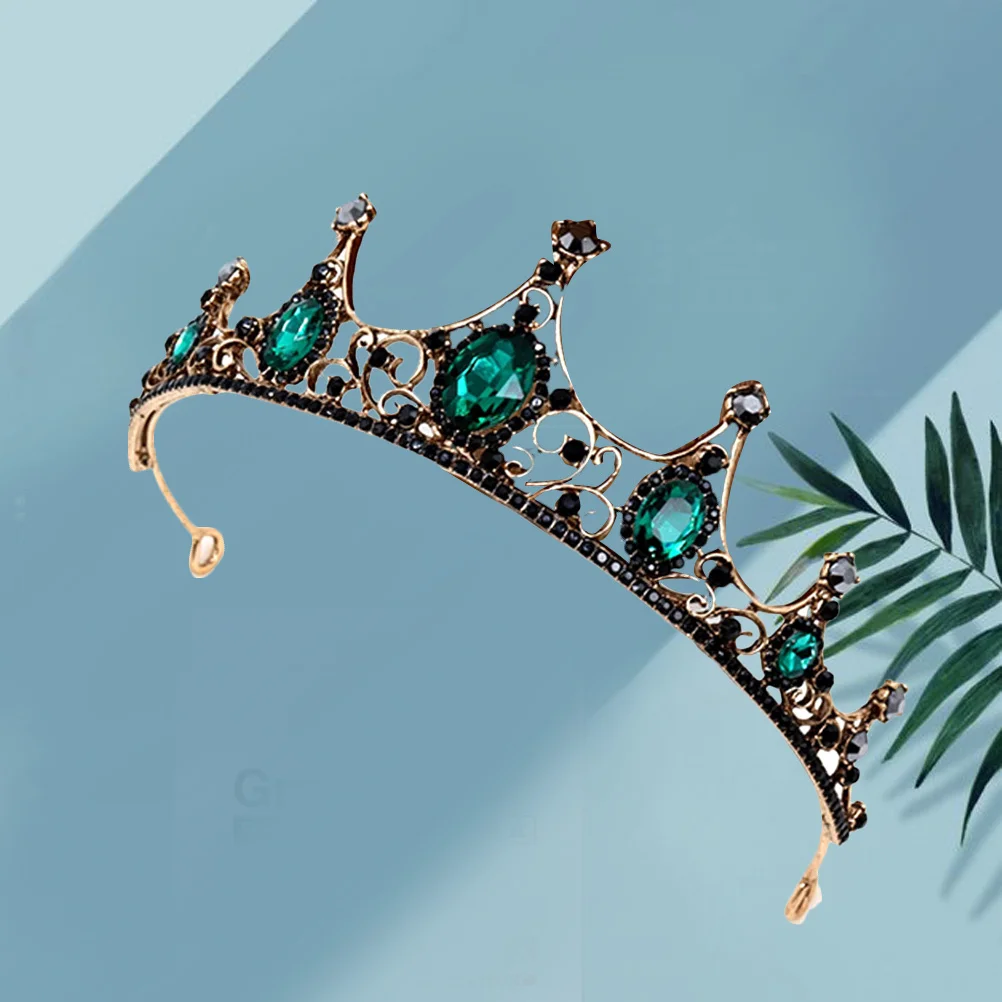 Retro Green Stone Bridal Crown Elegant Lightweight Tiara for Wedding Engagement Party Headpiece Jewelry Decoration
