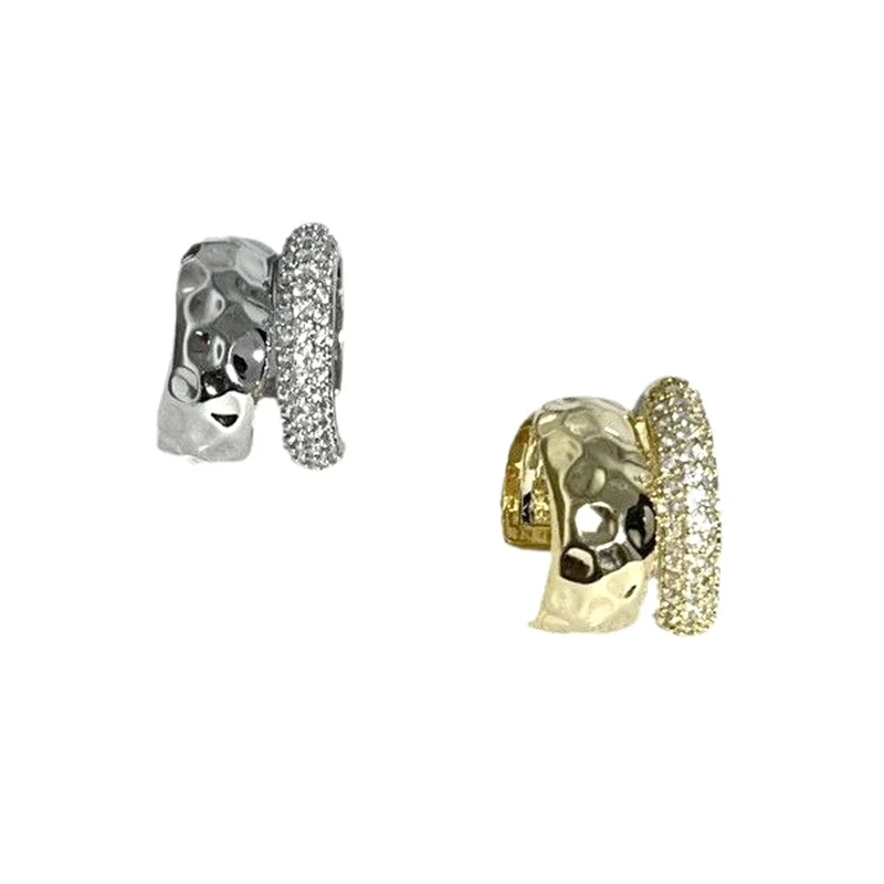 1Pc Women New Fashion Zircon Double-layer Ear Cuff No Piercing Earrings Punk Metal Geometric Ear Clip For Jewelry