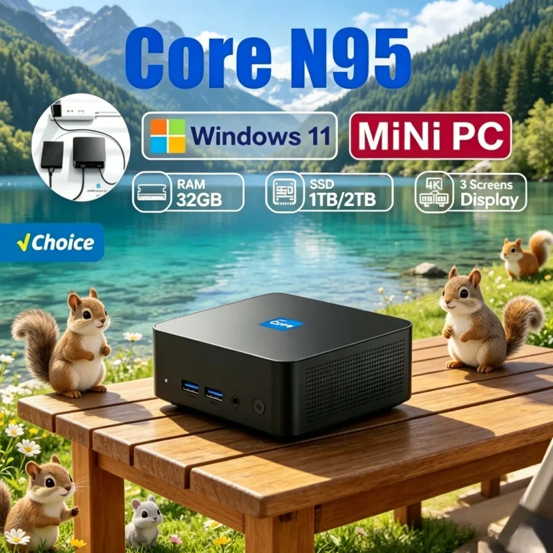 

Silken 2026 Narrow MINI PC Windows 11 Pro Core N95 16GB RAM 1TB SSD WIFI 6 BT5.2 4K HD Active Redirection Gaming Home Learning