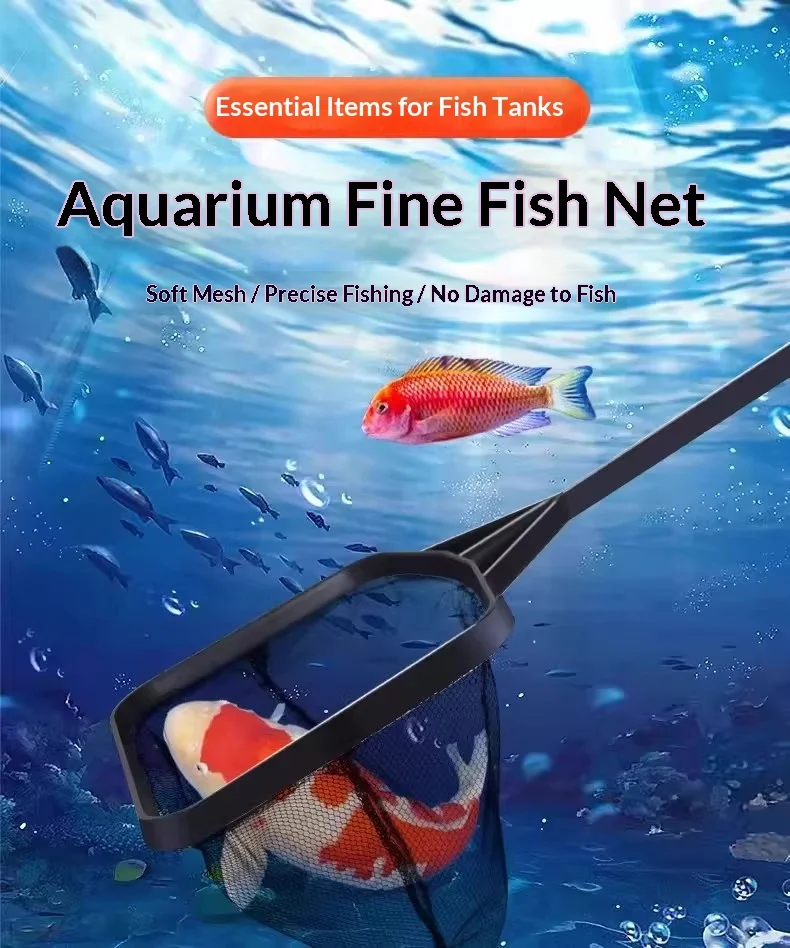 Langstieliger quadratischer Aquarium-Fischkescher mit weichem Netz, Fischfangnetz für Goldfische und Garnelen, schwimmendes Reinigungsnetz für Schmutzpartikel – Detail 1