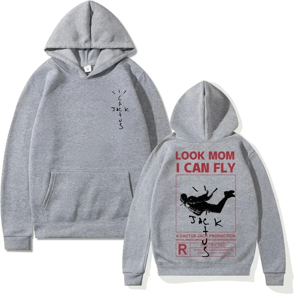 Hoodie unissex com estampa cactus para mulheres, capuz frente e verso, estampa do logotipo, OLHE MOM I CAN FLY Letter Printing, moda casual,