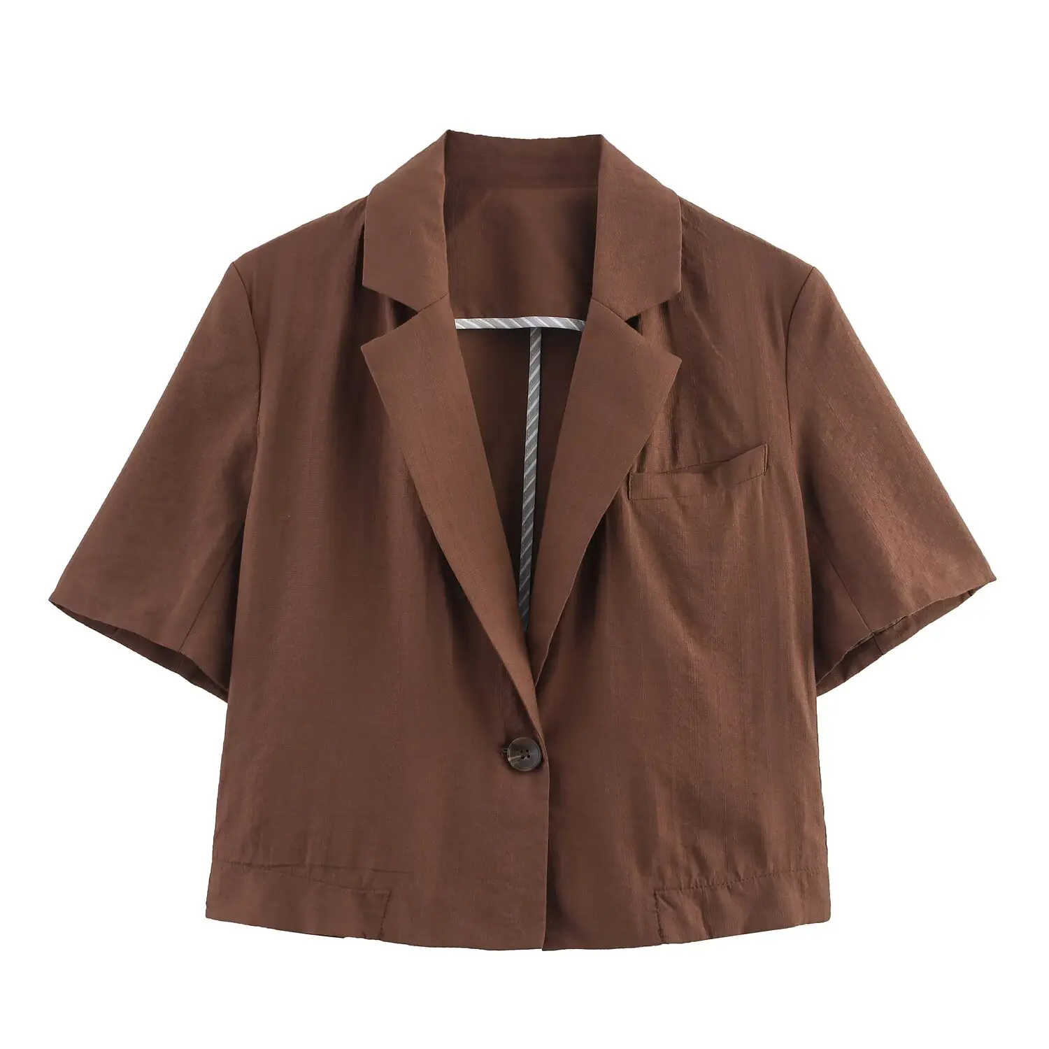 

2025 new women's clothing European and American style lapel short sleeve short thin casual solid color simple jacket