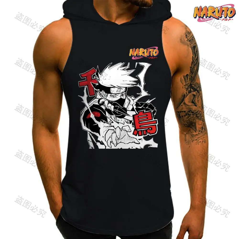 Naruto Gym Clothing Men T-shirts Hooded Vest Men's Clothes New Sportswear Hip Hop Man Sleeveless Shirt Streetwear Essentials Y2k