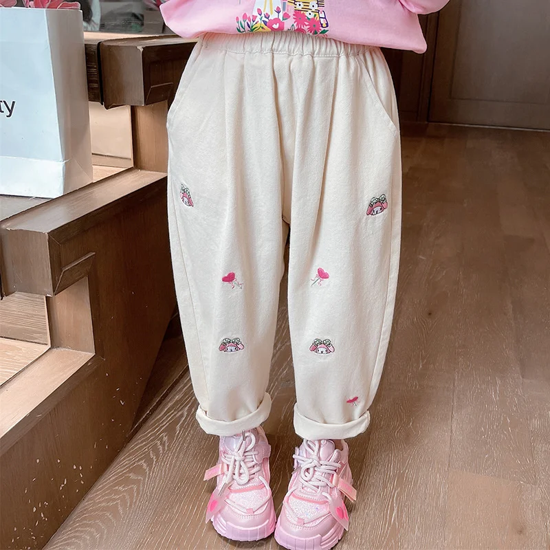 Girls Casual Pants Long Trousers Cotton 2024 Beige Spring Autumn Teenagers Baby's Kids Pants High QualityTeenagers Children's Cl