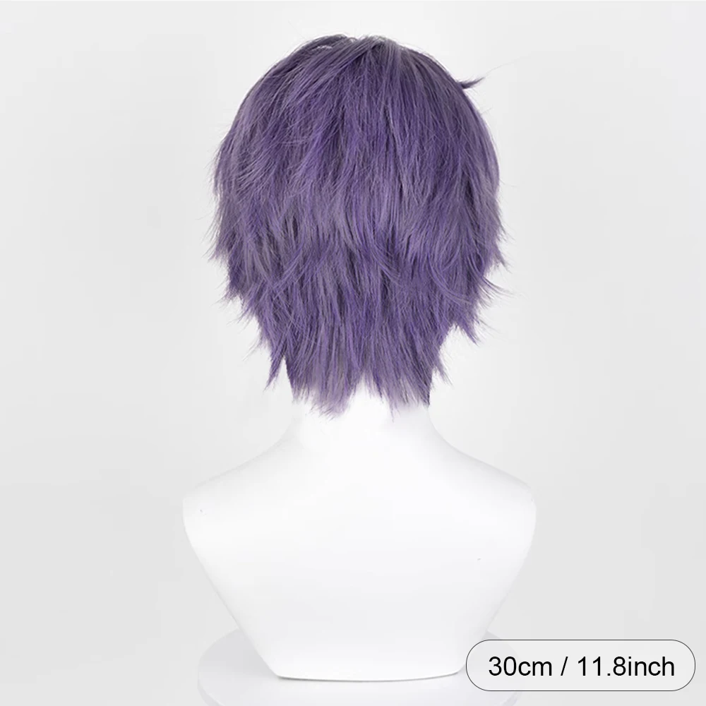 RANYU Synthetic Short Straight Purple Men Wig Middle Part Anime Game Cosplay Fluffy Hair Heat Resistant Wig for Party