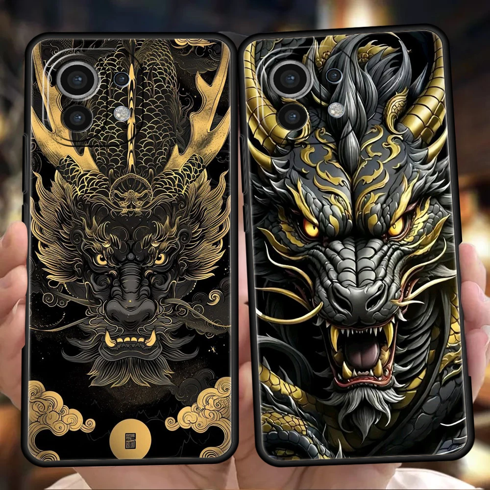 

Cartoon Ink Dragon Phone Case for Xiaomi Mi 14 13 12 11 Ultra 13T 12T Poco C51 F3 F4 F5 X3 X4 NFC Pro Lite 5G Silicone Cover Bag