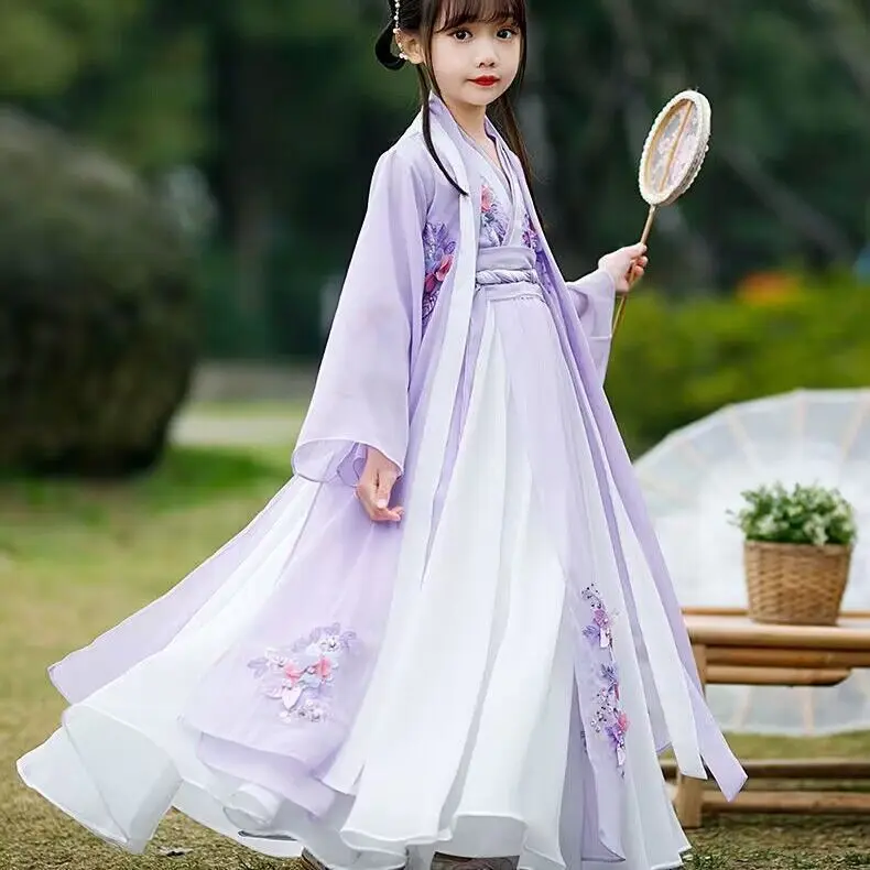 Hanfu Dress Baby Girls Children New Year Costume Chinese Ancient Carnival Cosplay Costume Purple Hanfu Dress Kids Babies 3T -16T