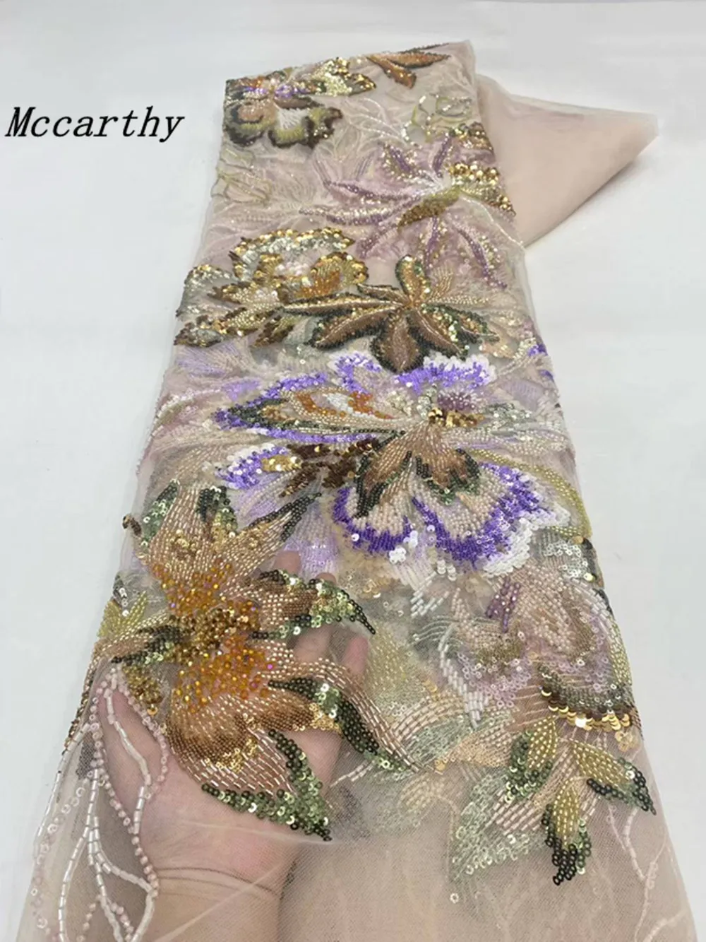 

African Groom Lace Fabric 2025 High Quality Lace French Tulle Sequins Embroidery Beads Tulle Lace Fabric For Party Dress Women